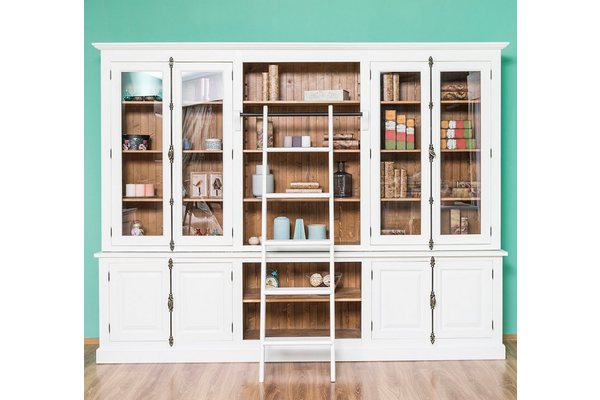 Massivholzmoebel-Becker Bibliothek Großer Bücherschrank aus Massivholz mit externem Verschlusssystem, Wohnzimmerschrank, Vitrine