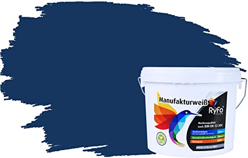 RyFo Colors Bunte Wandfarbe Manufakturweiß Marineblau 6l - weitere Blau Farbtöne und Größen erhältlich, Deckkraft Klasse 1, Nassabrieb Klasse 1