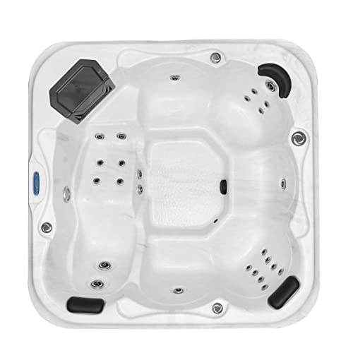 Outdoor Whirlpool Tirol Weiß - Mit Abdeckung und Stiege - Maße 210 x 210 x 80 cm - 28 Massagedüsen, LED Beleuchtung, Bluetooth Audiosystem, Whirlpool SPA für bis zu 6 Personen
