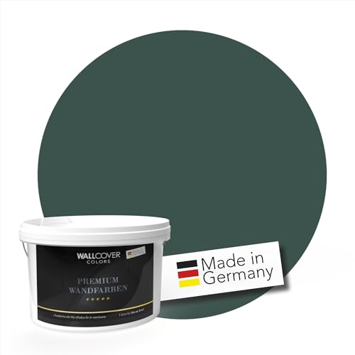WALLCOVER PREMIUM Wandfarbe Grün 5L für 40m² | Harmonisches Tannengrün | Innenfarbe Edelmatt | Höchste Deckkraft Klasse 1 | Qualität aus Deutschland