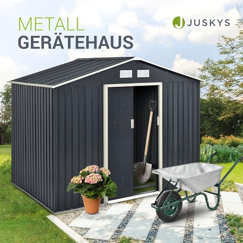 Juskys Metall Gerätehaus XL 9m³ mit Satteldach, Schiebetür & Fundament - 277 x 191 x 192 cm - anthrazit - Geräteschuppen Gartenhaus Metallgerätehaus