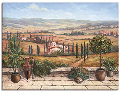 ARTLAND Leinwandbild Wandbild Bild auf Leinwand 120x90 cm Wanddeko Toskana Landschaft Italien Natur Malerei Terrasse Mediterran Ocker T4BP