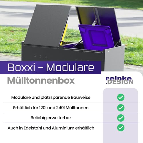 reinkedesign Mülltonnenbox Boxxi 4 x 240L aus verzinktem Stahl Anthrazit I Made in Germany | Inkl. Gasdruckdämpfern | UV-beständig I Schutz vor Nager I Flexibel erweiterbar