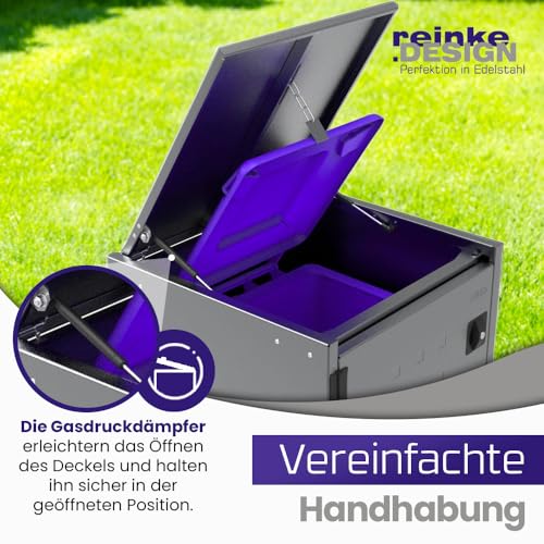 reinkedesign Mülltonnenbox Boxxi 4 x 240L aus verzinktem Stahl Anthrazit I Made in Germany | Inkl. Gasdruckdämpfern | UV-beständig I Schutz vor Nager I Flexibel erweiterbar