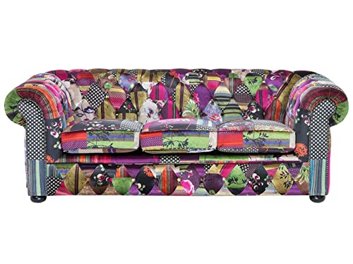 Sofa im englischen Stil Polsterbezug Patchwork bunt rosa Chesterfield